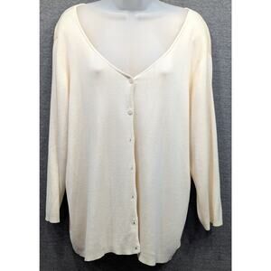 ANN TAYLOR Sweater - Cream, Button Up Cardigan, Silk Blend, Long Sleeve, XXL